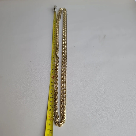 Double Necklace Gold Tone Chain Textured Link Long Unisex - Picture 4 of 8